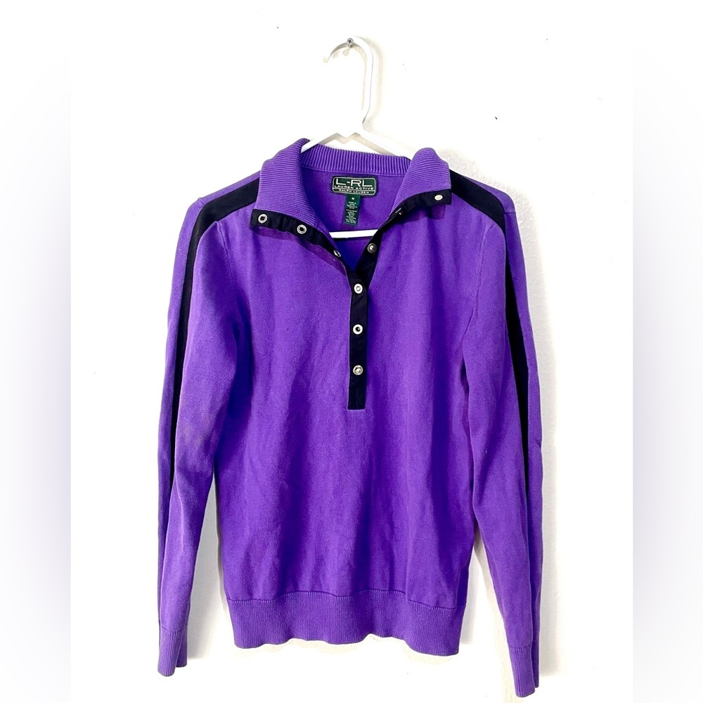 Ralph Lauren Purple Cowl Neck Sweater‎ with Black Trim